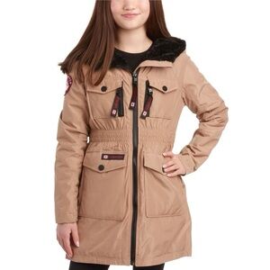 CANADA WEATHERGEAR Tan Vegan Waterproof Warm Fuzzy Long Anorak Parka Jacket NWT